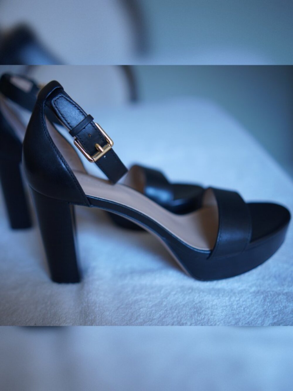 Lauren Ralph Lauren Black Leather Platform Heel Ankle Strap Sandals 8.5 - NIB